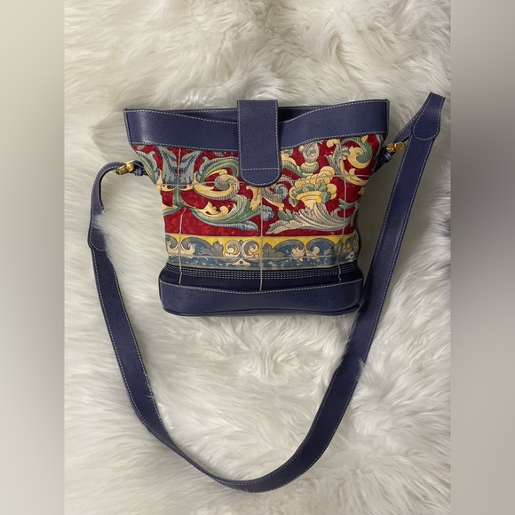 🧁🍯LOEWE Ceramica Sevillana Print Canvas Bag w/Blue Leather Trim - Picture 2 of 13